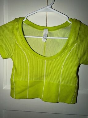 Offline by Aerie Neon Lime Ribbed Scoop Neck Crop Top